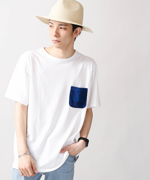 WEGO(ウィゴー)の「WEGO/パイルジャガードポケットTシャツ(Tシャツ/カットソー・メンズ・ホワイト/ロイヤルブルー/イエロー/サックスブルー・LARGE/MEDIUM)」の2枚目の写真