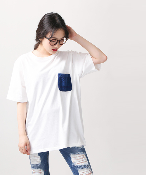 WEGO(ウィゴー)の「WEGO/パイルジャガードポケットTシャツ(Tシャツ/カットソー・メンズ・ホワイト/ロイヤルブルー/イエロー/サックスブルー・LARGE/MEDIUM)」の12枚目の写真