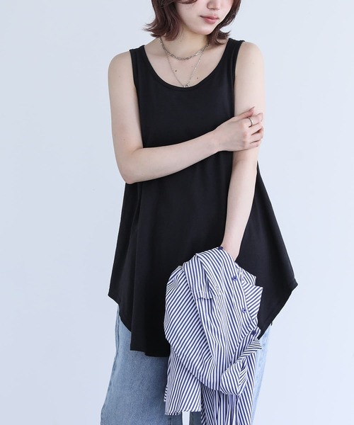 n'OrLABEL（ノアールレーベル）の「『着回しシンプルシャツ型タンクトップ』（タンクトップ・レディース・グレー/杢グレー/ブルー/ブラック/ベージュ/ネイビー/ホワイト/グリーン/レッド/ブルー系その他/ピンク/カーキ/モカ/スモークピンク/チャコールグレー/マスタード/グレイッシュブルー/ピンク系その他/ダークグレー/グレイッシュベージュ/ラベンダー/ブルーグリーン・2/1）」の2枚目の写真
