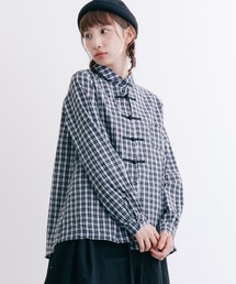 MERLOT | チェック柄チャイナボタンコットンネルシャツブラウス2340(シャツ/ブラウス)