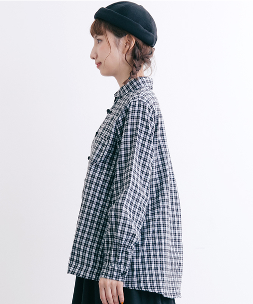 MERLOT（メルロー）の「チェック柄チャイナボタンコットンネルシャツブラウス2340（シャツ/ブラウス・レディース・ブラック/グリーン/レッド・FREE）」の5枚目の写真