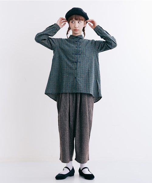 MERLOT（メルロー）の「チェック柄チャイナボタンコットンネルシャツブラウス2340（シャツ/ブラウス・レディース・ブラック/グリーン/レッド・FREE）」の12枚目の写真