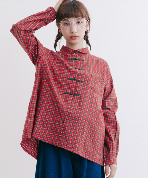 MERLOT（メルロー）の「チェック柄チャイナボタンコットンネルシャツブラウス2340（シャツ/ブラウス・レディース・ブラック/グリーン/レッド・FREE）」の16枚目の写真