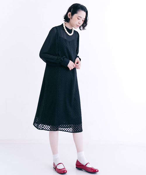 merlot plus（メルロープリュス）の「ドビーシフォンワンピース