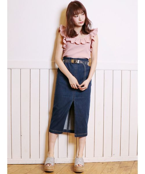 dazzlin(ダズリン)の「デニムスリットナロースカート(デニムスカート・レディース・ネイビー/インディゴブルー・MEDIUM/SMALL)」の12枚目の写真