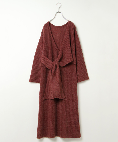VENCEEXCHANGE(ヴァンスエクスチェンジ)の「カシュクールニットワンピース(ワンピース・レディース・ダークグリーン/ブラウン/ボルドー・MEDIUM)」の3枚目の写真