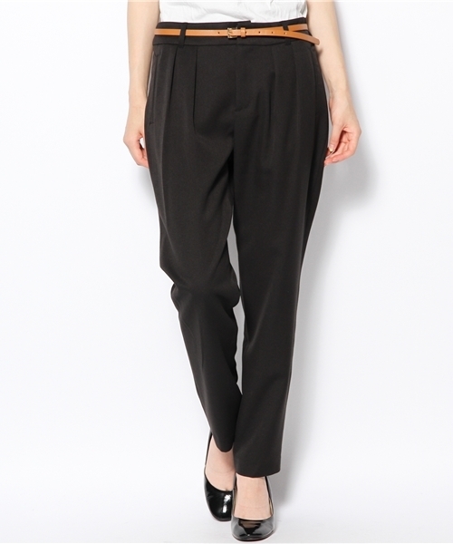 NANO universe(ナノユニバース)の「ベルト付き2タックパンツ(スラックス・レディース・ベージュ/ブラック・36/38)」の12枚目の写真