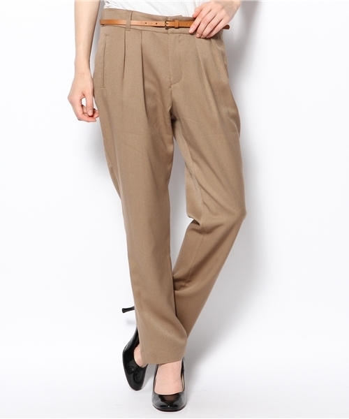 NANO universe(ナノユニバース)の「ベルト付き2タックパンツ(スラックス・レディース・ベージュ/ブラック・36/38)」の13枚目の写真