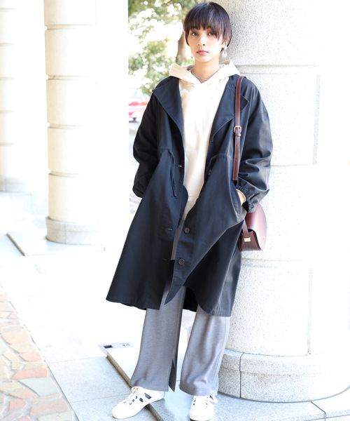 classicalelf（クラシカルエルフ）の「ノーカラーロング丈コットンスプリングコート（長袖・ロング丈）（トレンチコート・レディース・ブラック/ベージュ/カーキ/ピンクベージュ・SMALL/MEDIUM/LARGE）」の7枚目の写真