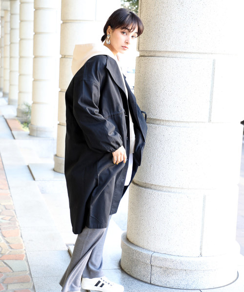 classicalelf（クラシカルエルフ）の「ノーカラーロング丈コットンスプリングコート（長袖・ロング丈）（トレンチコート・レディース・ブラック/ベージュ/カーキ/ピンクベージュ・SMALL/MEDIUM/LARGE）」の10枚目の写真