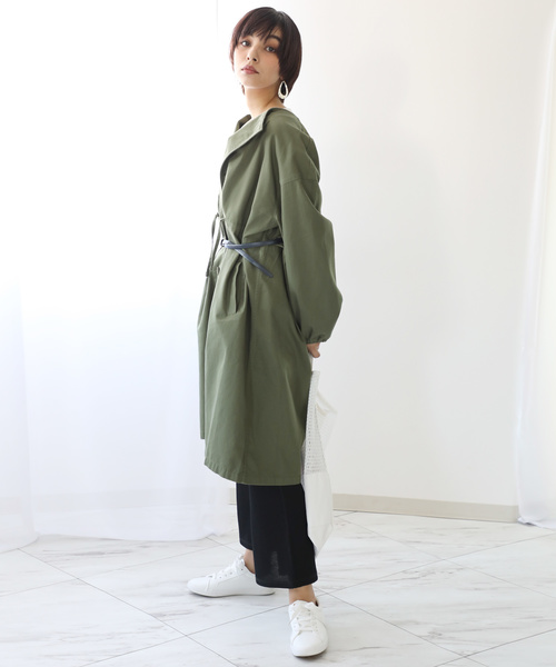 classicalelf（クラシカルエルフ）の「ノーカラーロング丈コットンスプリングコート（長袖・ロング丈）（トレンチコート・レディース・ブラック/ベージュ/カーキ/ピンクベージュ・SMALL/MEDIUM/LARGE）」の12枚目の写真