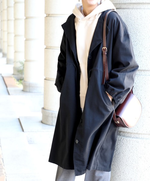 classicalelf（クラシカルエルフ）の「ノーカラーロング丈コットンスプリングコート（長袖・ロング丈）（トレンチコート・レディース・ブラック/ベージュ/カーキ/ピンクベージュ・SMALL/MEDIUM/LARGE）」の15枚目の写真