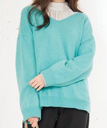 ふんわりタッチ前後Vネックニットトップス
