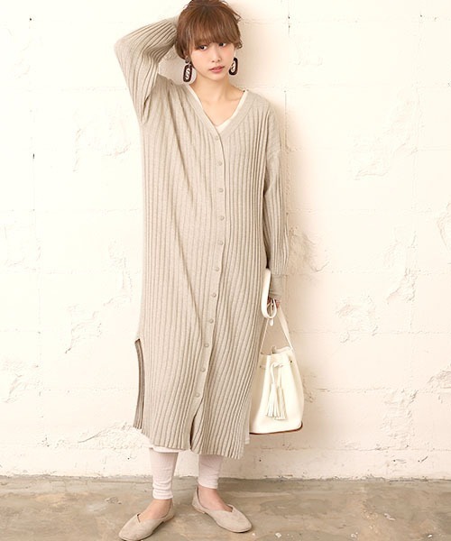 coca（coca）（コカ）の「前後2wayリブニットロングカーディガン（カーディガン/ボレロ・レディース・ホワイト/ベージュ/ブラウン・ONE SIZE）」の3枚目の写真
