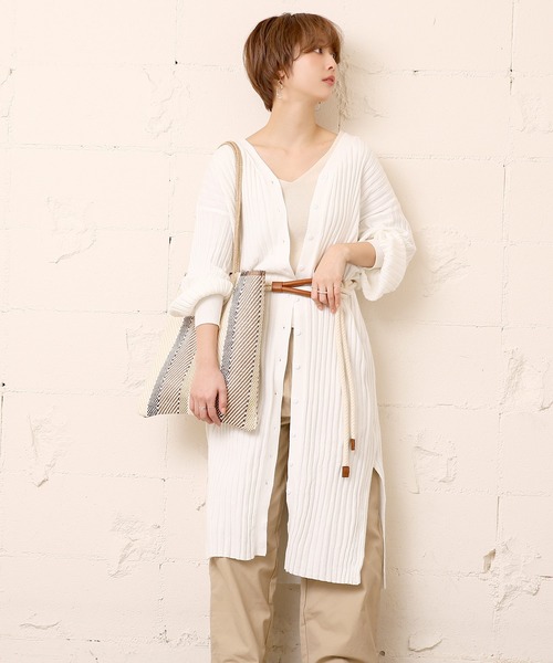 coca（coca）（コカ）の「前後2wayリブニットロングカーディガン（カーディガン/ボレロ・レディース・ホワイト/ベージュ/ブラウン・ONE SIZE）」の2枚目の写真