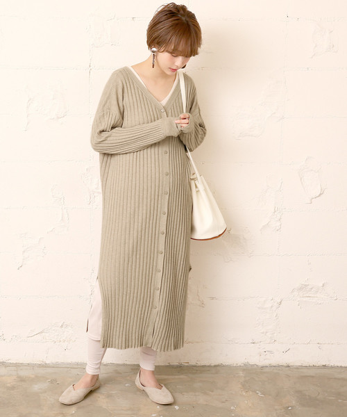 coca（coca）（コカ）の「前後2wayリブニットロングカーディガン（カーディガン/ボレロ・レディース・ホワイト/ベージュ/ブラウン・ONE SIZE）」の13枚目の写真