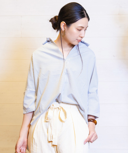 B.I.D.（ビーアイディー）の「BID / Volume Dolman Shirts（シャツ/ブラウス・レディース・ブルー系その他/カーキ/ホワイト×ブラック/ブラック/オフホワイト・FREE）」の3枚目の写真