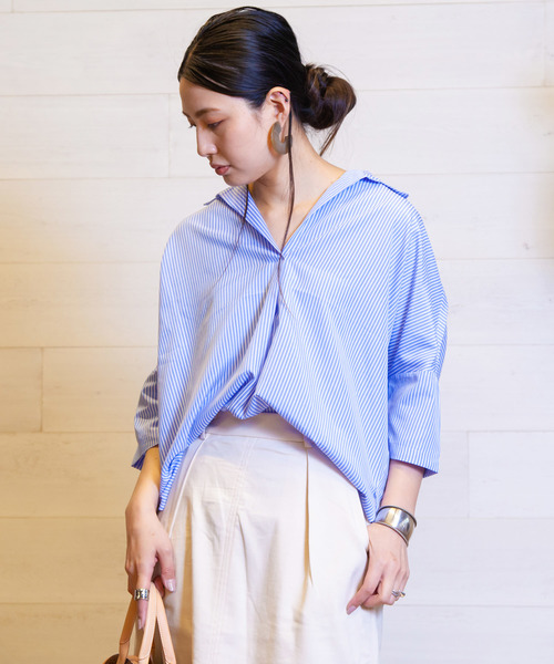 B.I.D.（ビーアイディー）の「BID / Volume Dolman Shirts（シャツ/ブラウス・レディース・ブルー系その他/カーキ/ホワイト×ブラック/ブラック/オフホワイト・FREE）」の5枚目の写真