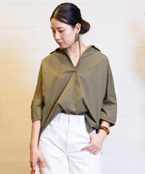 B.I.D.（ビーアイディー）の「BID / Volume Dolman Shirts（シャツ/ブラウス・レディース・ブルー系その他/カーキ/ホワイト×ブラック/ブラック/オフホワイト・FREE）」の4枚目の写真