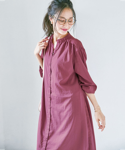 BELLUNA（ベルーナ）の「スタンド衿ロングシャツワンピース（その他アウター・レディース・パープル/ネイビー/カーキ/ターコイズブルー・MEDIUM/LARGE/X-LARGE/XXXX-LARGE/XXX-LARGE/XX-LARGE）」の4枚目の写真