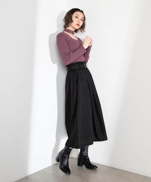 WEGO（ウィゴー）の「WEGO/ベルト付きサイドプリーツスカート（スカート・レディース・ブラック・FREE）」の2枚目の写真