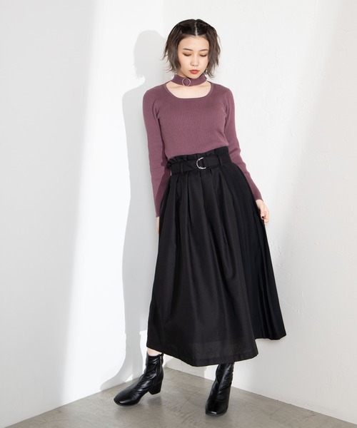 WEGO（ウィゴー）の「WEGO/ベルト付きサイドプリーツスカート（スカート・レディース・ブラック・FREE）」の3枚目の写真