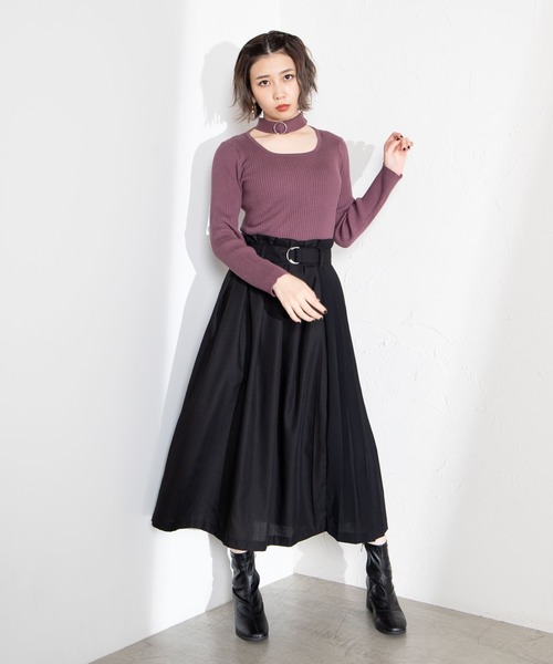 WEGO（ウィゴー）の「WEGO/ベルト付きサイドプリーツスカート（スカート・レディース・ブラック・FREE）」の4枚目の写真