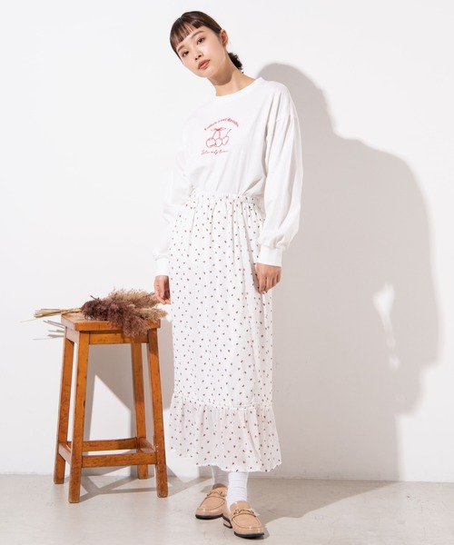 WEGO(ウィゴー)の「WEGO/チェリーロングスカート(スカート・レディース・ブラック/ホワイト・FREE)」の5枚目の写真