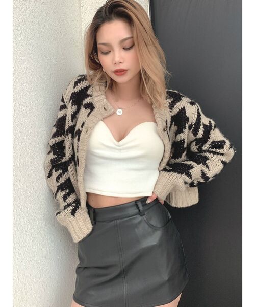 GYDA（ジェイダ）の「houndstooth patternショートニットカーディガン（カーディガン/ボレロ・レディース・ブラック/ベージュ・FREE）」の12枚目の写真