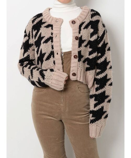 GYDA（ジェイダ）の「houndstooth patternショートニットカーディガン（カーディガン/ボレロ・レディース・ブラック/ベージュ・FREE）」の7枚目の写真