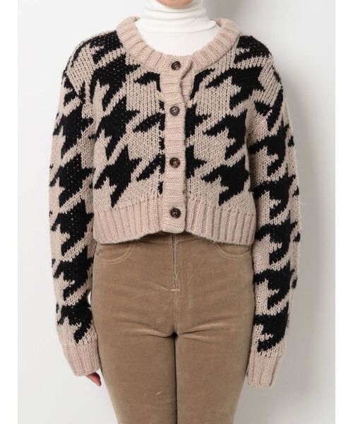 GYDA（ジェイダ）の「houndstooth patternショートニットカーディガン（カーディガン/ボレロ・レディース・ブラック/ベージュ・FREE）」の9枚目の写真