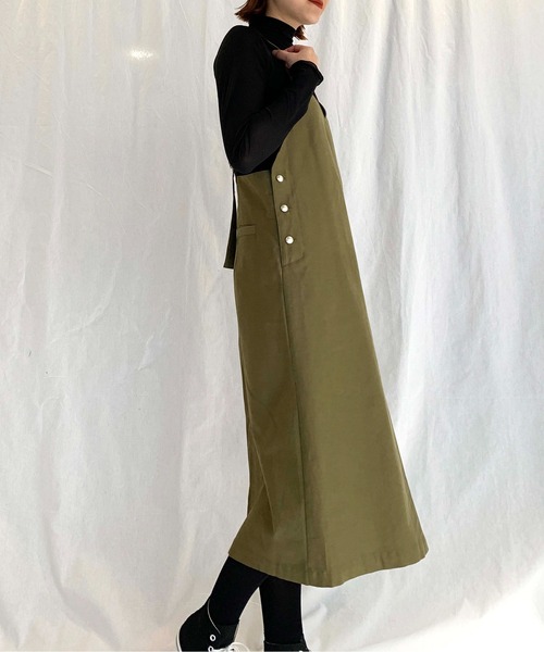 PICCIN(ピッチン)の「パールボタンジャンスカ(ジャンパースカート・レディース・ブラック/ベージュ/モカ/カーキ・M)」の4枚目の写真