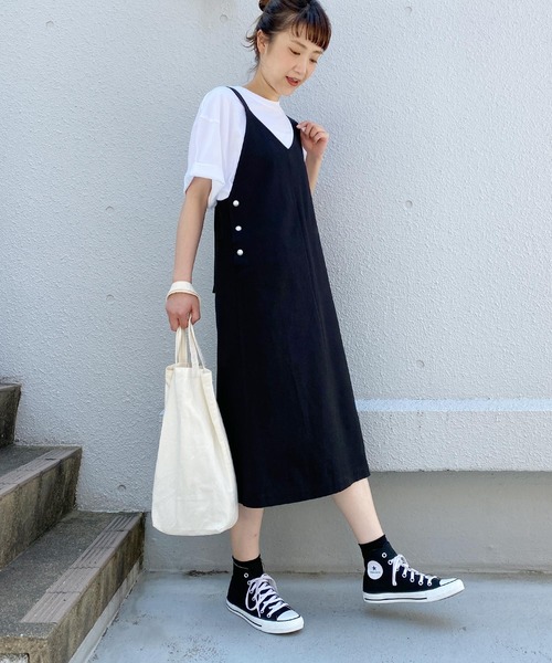 PICCIN(ピッチン)の「パールボタンジャンスカ(ジャンパースカート・レディース・ブラック/ベージュ/モカ/カーキ・M)」の8枚目の写真