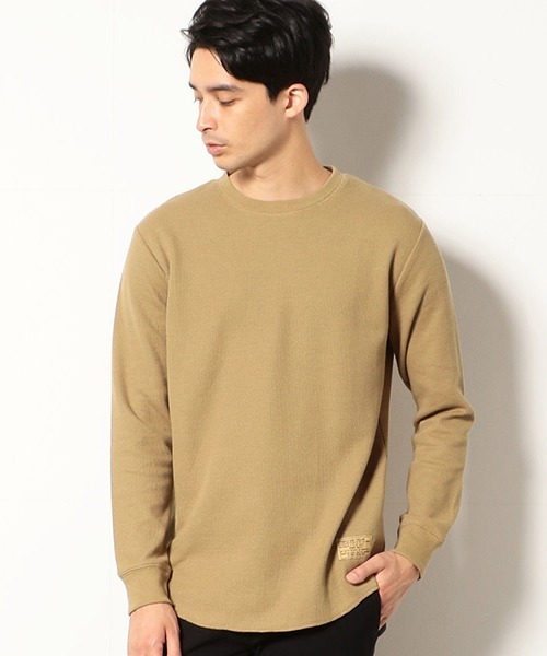 Purple&Yellow(パープルアンドイエロー)の「《裏起毛》 ラウンドカット ワッフルTシャツ(Tシャツ/カットソー・メンズ・ホワイト/ブラック/テラコッタ/ベージュ・SMALL/MEDIUM/LARGE)」の4枚目の写真