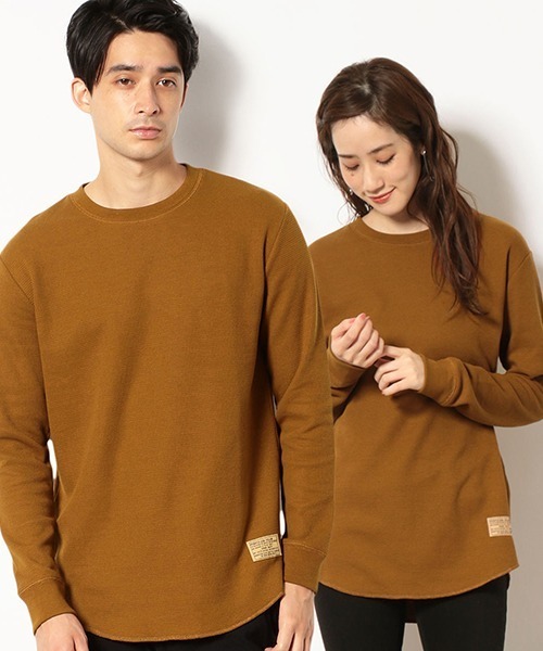 Purple&Yellow(パープルアンドイエロー)の「《裏起毛》 ラウンドカット ワッフルTシャツ(Tシャツ/カットソー・メンズ・ホワイト/ブラック/テラコッタ/ベージュ・SMALL/MEDIUM/LARGE)」の3枚目の写真