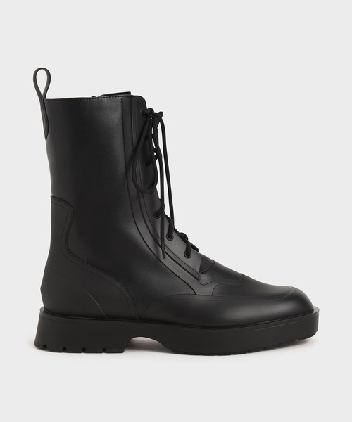 CHARLES & KEITH(チャールズ & キース)の「レースアップ カーフブーツ / Lace-Up Calf Boots(ブーツ・レディース・ブラック/グリーン系その他・22.5cm/23cm/23.5cm/24.5cm/25cm/25.5cm)」の1枚目の写真