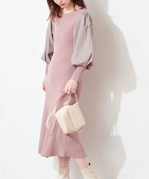 natural couture(ナチュラルクチュール)の「ぽわん袖切り替えワンピース(ワンピース・レディース・ブラック/モカ/ベージュ系その他・FREE)」の7枚目の写真