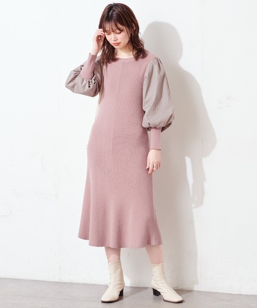 natural couture(ナチュラルクチュール)の「ぽわん袖切り替えワンピース(ワンピース・レディース・ブラック/モカ/ベージュ系その他・FREE)」の6枚目の写真
