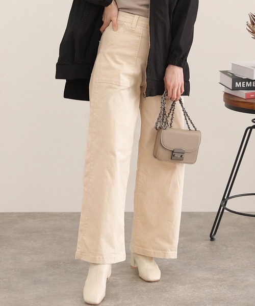 ElegChic(エレグシック)の「ツイルワイドベイカーパンツ(チノパンツ・レディース・カーキ/ベージュ/ブラック/オフホワイト・XL/XXL/M/L/4L)」の2枚目の写真