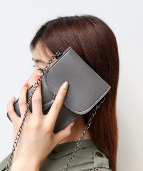 Burner（バーナー）の「【OKUOKU　0909】PUレザー　ミニショルダー　スマホポーチ（ショルダーバッグ・レディース・ライトブルー/ライトグレー/ライトピンク/グリーン/ブラック/グレー/ピンク・FREE）」の4枚目の写真