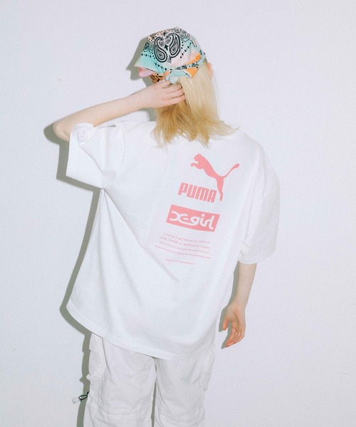 X-girl（エックスガール）の「X-girl × PUMA S/S TEE（Tシャツ/カットソー・レディース・ホワイト/ブラック/ピンク/イエロー・S/M/L/XL）」の4枚目の写真