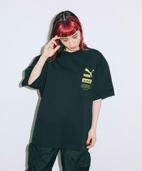X-girl（エックスガール）の「X-girl × PUMA S/S TEE（Tシャツ/カットソー・レディース・ホワイト/ブラック/ピンク/イエロー・S/M/L/XL）」の5枚目の写真