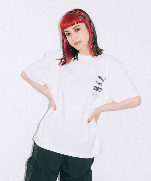 X-girl（エックスガール）の「X-girl × PUMA S/S TEE（Tシャツ/カットソー・レディース・ホワイト/ブラック/ピンク/イエロー・S/M/L/XL）」の6枚目の写真