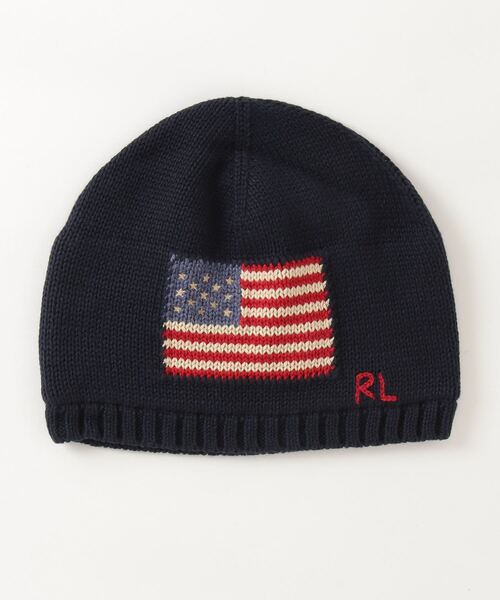 POLO RALPH LAUREN CHILDRENSWEAR（ポロ ラルフ ローレン チルドレンズウェア）の「インターシャニット フラッグ ハット（ニットキャップ/ビーニー・キッズ・ネイビー・ONE）」の3枚目の写真