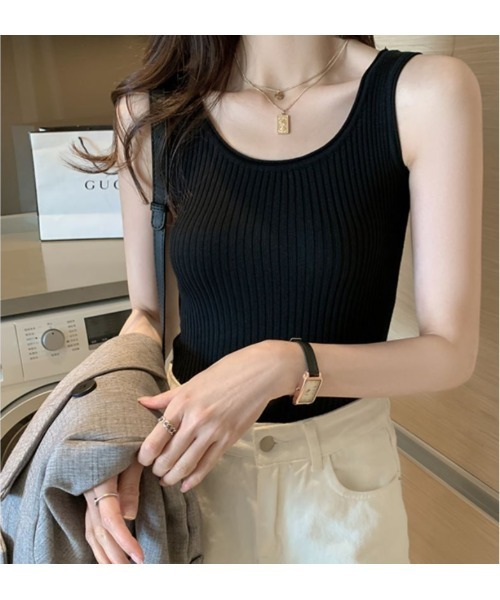 MAISON BREEZE（メゾンブリーズ）の「【MAISON BREEZE】カラーリブタンクトップ（タンクトップ・レディース・ホワイト/チャコールグレー/ブラック/ベージュ/グリーン・FREE）」の3枚目の写真