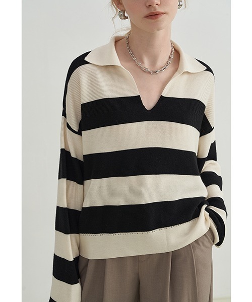 【Fano Studios】Polo collar striped sweater FX21S235