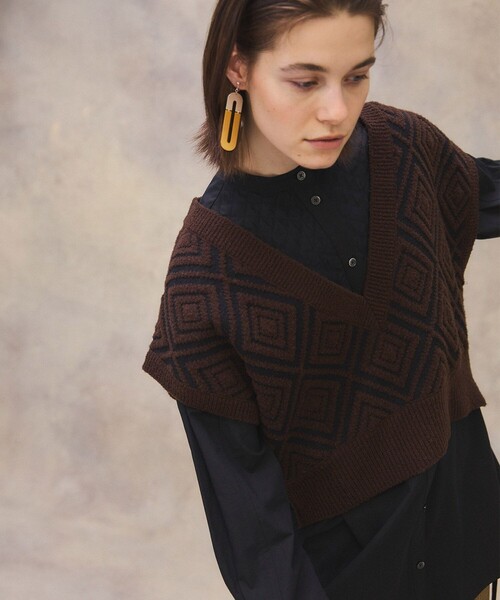 PUBLIC TOKYO（パブリックトウキョウ）の「ダイヤブークレベスト（ベスト・レディース・ブラウン/アイボリー・FREE）」の5枚目の写真