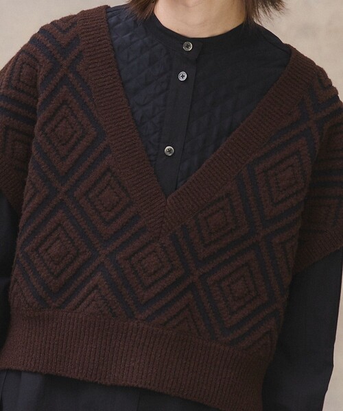 PUBLIC TOKYO（パブリックトウキョウ）の「ダイヤブークレベスト（ベスト・レディース・ブラウン/アイボリー・FREE）」の13枚目の写真