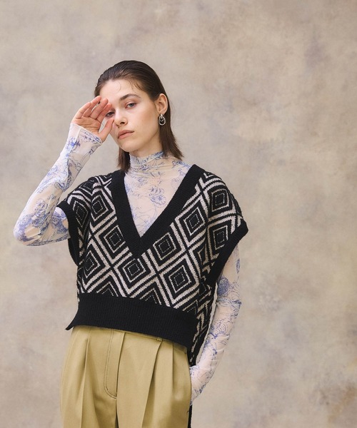 PUBLIC TOKYO（パブリックトウキョウ）の「ダイヤブークレベスト（ベスト・レディース・ブラウン/アイボリー・FREE）」の2枚目の写真