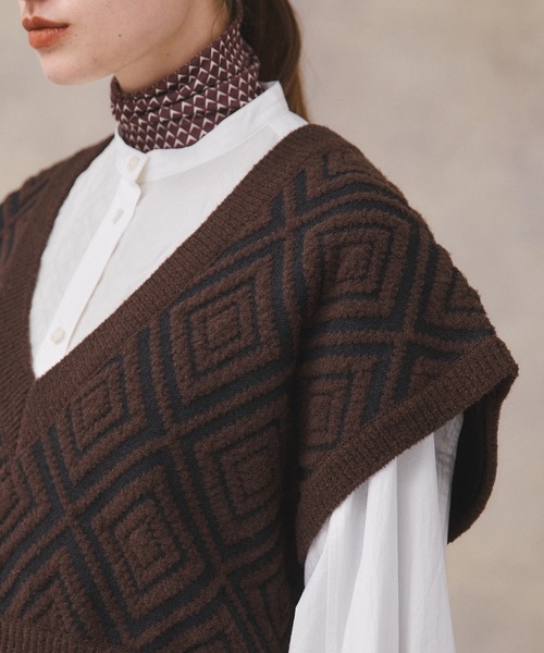 PUBLIC TOKYO（パブリックトウキョウ）の「ダイヤブークレベスト（ベスト・レディース・ブラウン/アイボリー・FREE）」の21枚目の写真